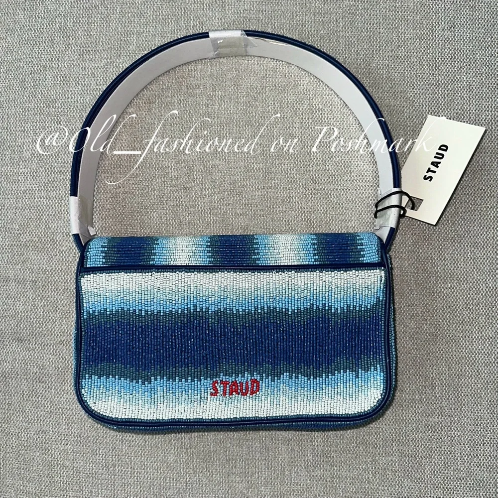 Price Firm - STAUD Tommy Ombré Striped Beaded Shoulder Bag in Ride the Wave - Picture 6 of 11
